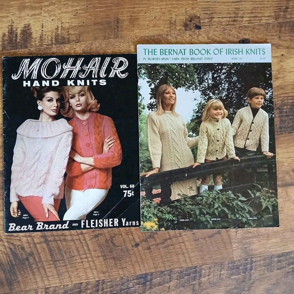 LOT of 2 Vintage Knitting Pattern Booklets 1960s Classics Sweaters Bernat Mohair